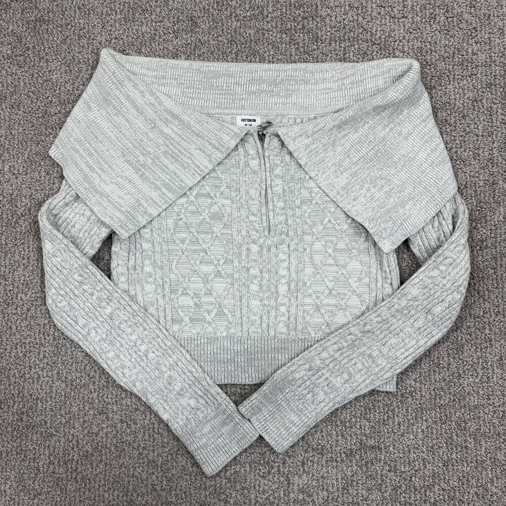 Cotton On Sweater Womens Medium Gray Cable Knit Cropped Capsule Off Shoulder